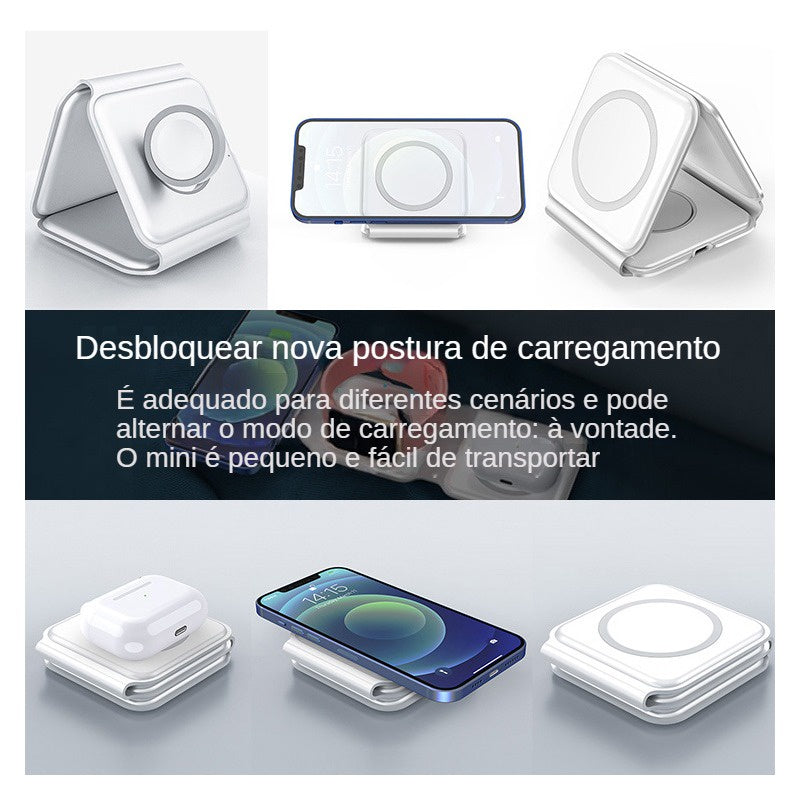 3 em 1 carregador magnético sem fio para Iphone 14promax/13/12/11/Apple Airpods Pro iWatch portátil dobrável