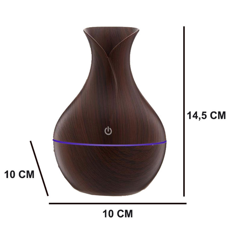 Umidificador Design de Vaso Aromatizador Silencioso textura de Madeira Recarregável com LED SU