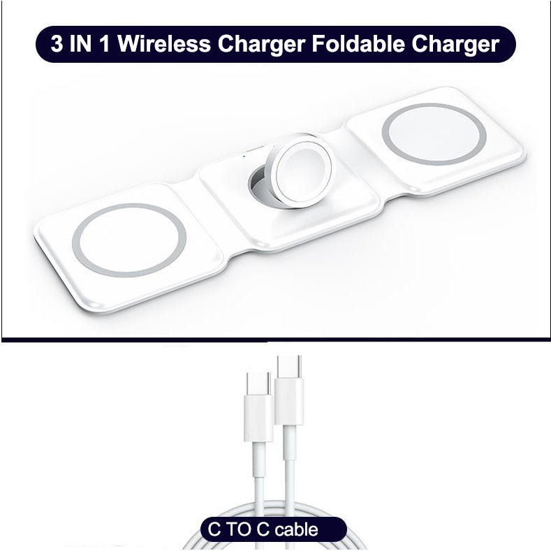 3 em 1 carregador magnético sem fio para Iphone 14promax/13/12/11/Apple Airpods Pro iWatch portátil dobrável