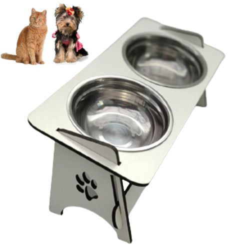 Comedouro Pet Elevado Suspenso Para Cão e Gato com 2 tigelas em Inox